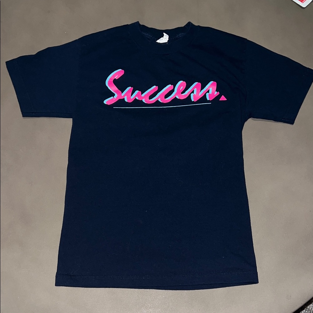 Y2K Lifestyle Black T-Shirt with Neon Pink and Blue 'Success' Graphic